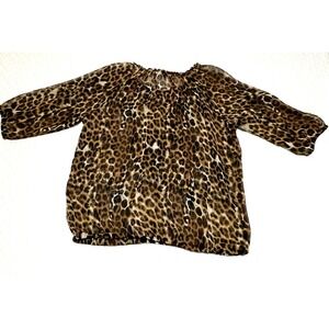 Express Leopard Print Sheer Chiffon Ruffle 3/4 Sleeve Blouse Size M